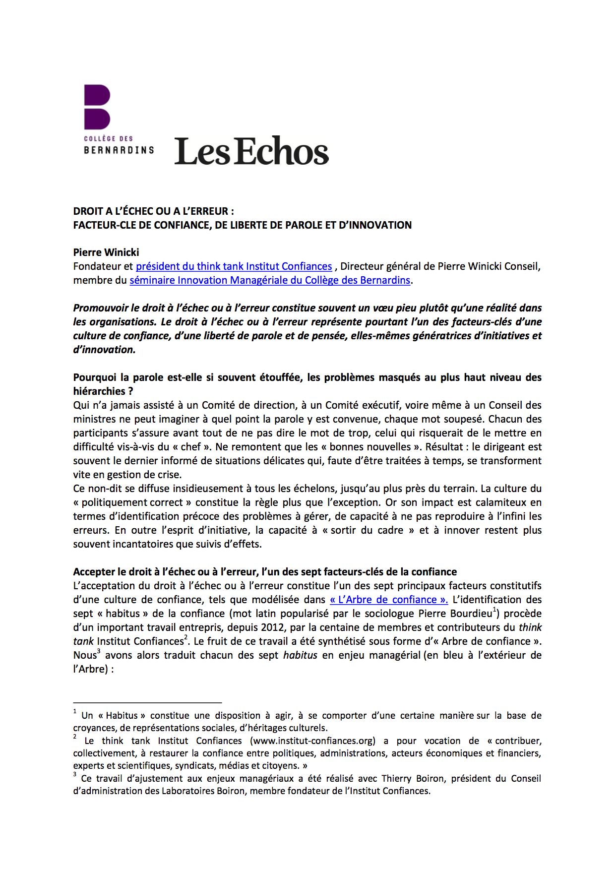 Le Cercle Les Echos-College des Bernardins-Confiance-Pierre Winicki
